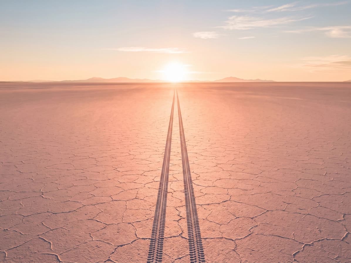 Tire tracks across a salt flat