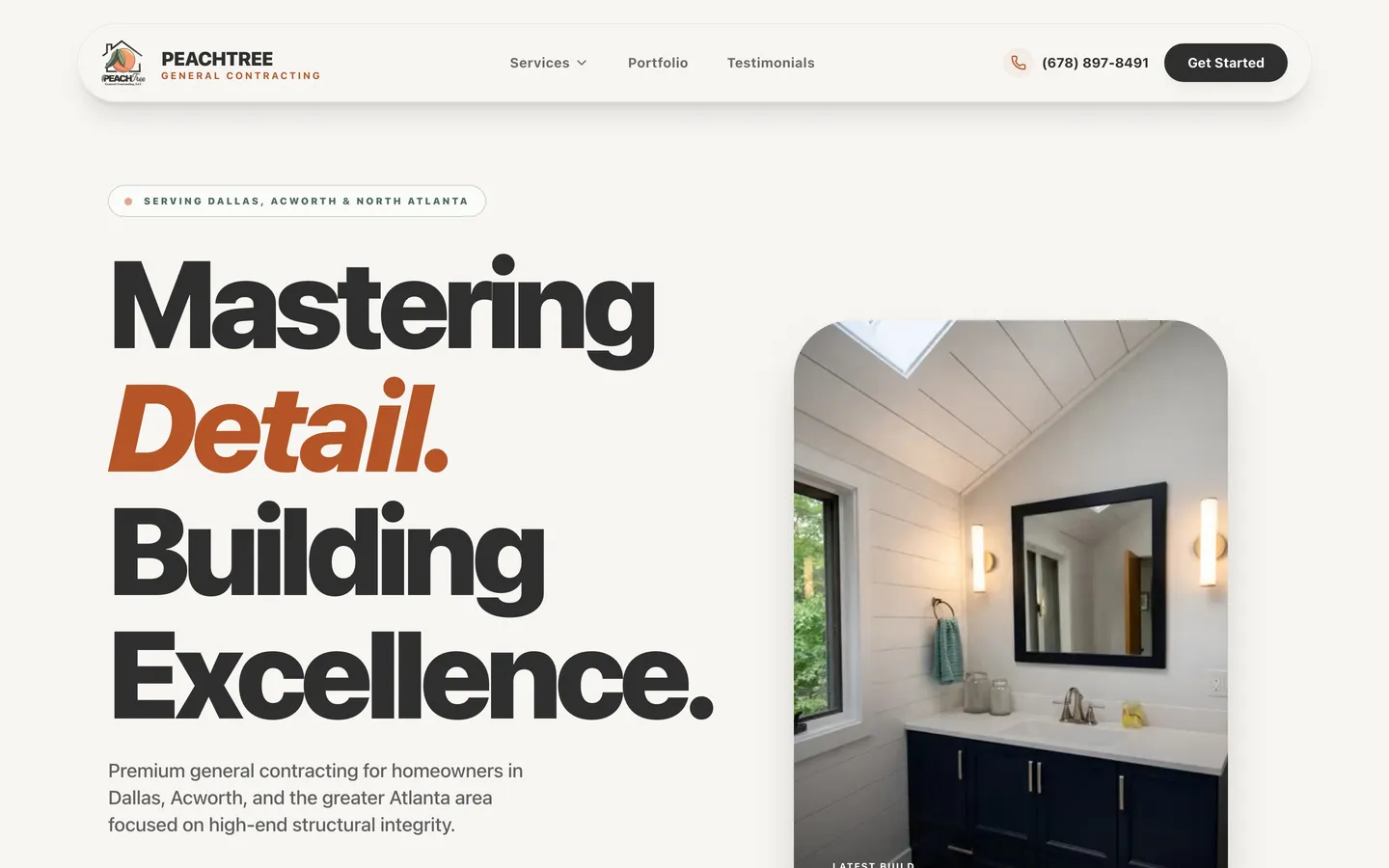 The Peachtree General Contracting homepage, a site we built